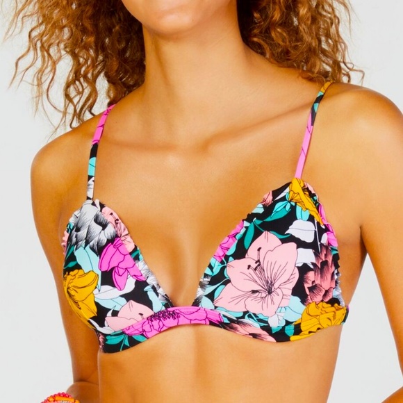 Hula Honey Womens Flowervescent Ruffle Molded Push Up Bikini Top Size:Small - Picture 1 of 7